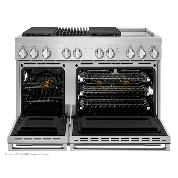 Jennair® NOIR™ 48" Dual-Fuel Professional Range with Chrome-Infused Griddle and Gas Grill JDRP748HM