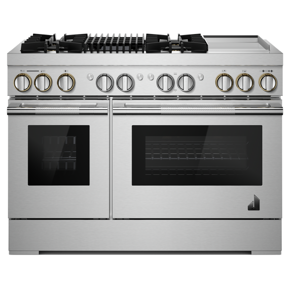 Jennair® RISE™ 48" Dual-Fuel Professional Range with Chrome-Infused Griddle and Gas Grill JDRP748HL