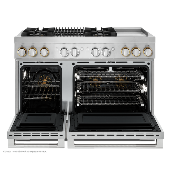 Jennair® RISE™ 48" Dual-Fuel Professional Range with Chrome-Infused Griddle and Gas Grill JDRP748HL