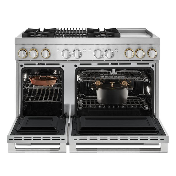 Jennair® RISE™ 48" Dual-Fuel Professional Range with Chrome-Infused Griddle and Gas Grill JDRP748HL