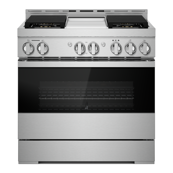 Jennair® NOIR™ 36 Dual-Fuel Professional-Style Range with Chrome-Infused Griddle and Steam Assist JDSP536HM