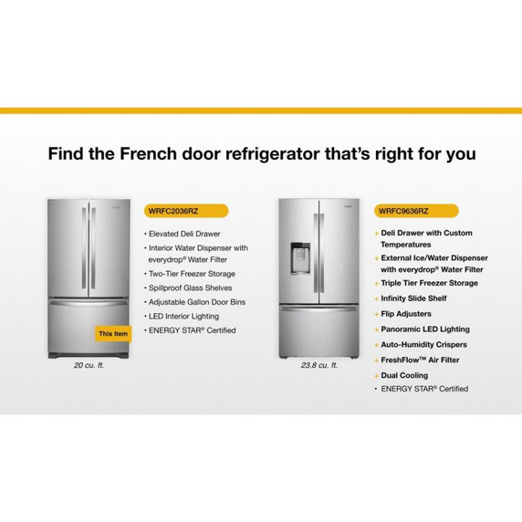 Whirlpool® 36-Inch Wide Counter-Depth French Door Bottom Mount Refrigerator - 20 cu. ft. WRFC2036RV