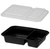 30 oz 2 Compartment Rectangle Black Base Containers w/ Clear Lids (150/Case)
