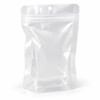 Clear resealable stand-up pouch with hang hole and bottom gusset. Representative empty pouch; see listed dimensions for size.