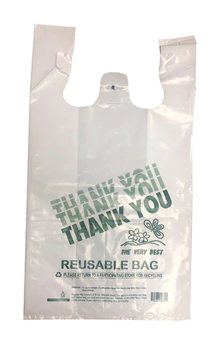 Reusable Plastic TShirt Bags, 12x7x22" 2.25 Mil "Thank You" Kevidko