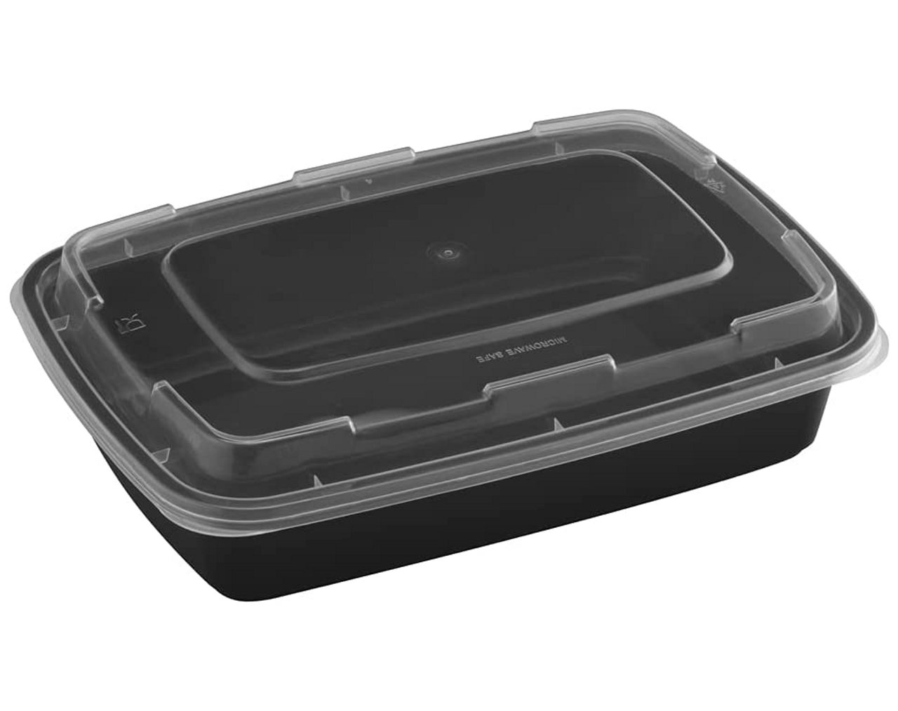 Plastic To-Go Containers And Lids - Rectangle - Black With Clear Lid -  24oz. - 100 Count Box