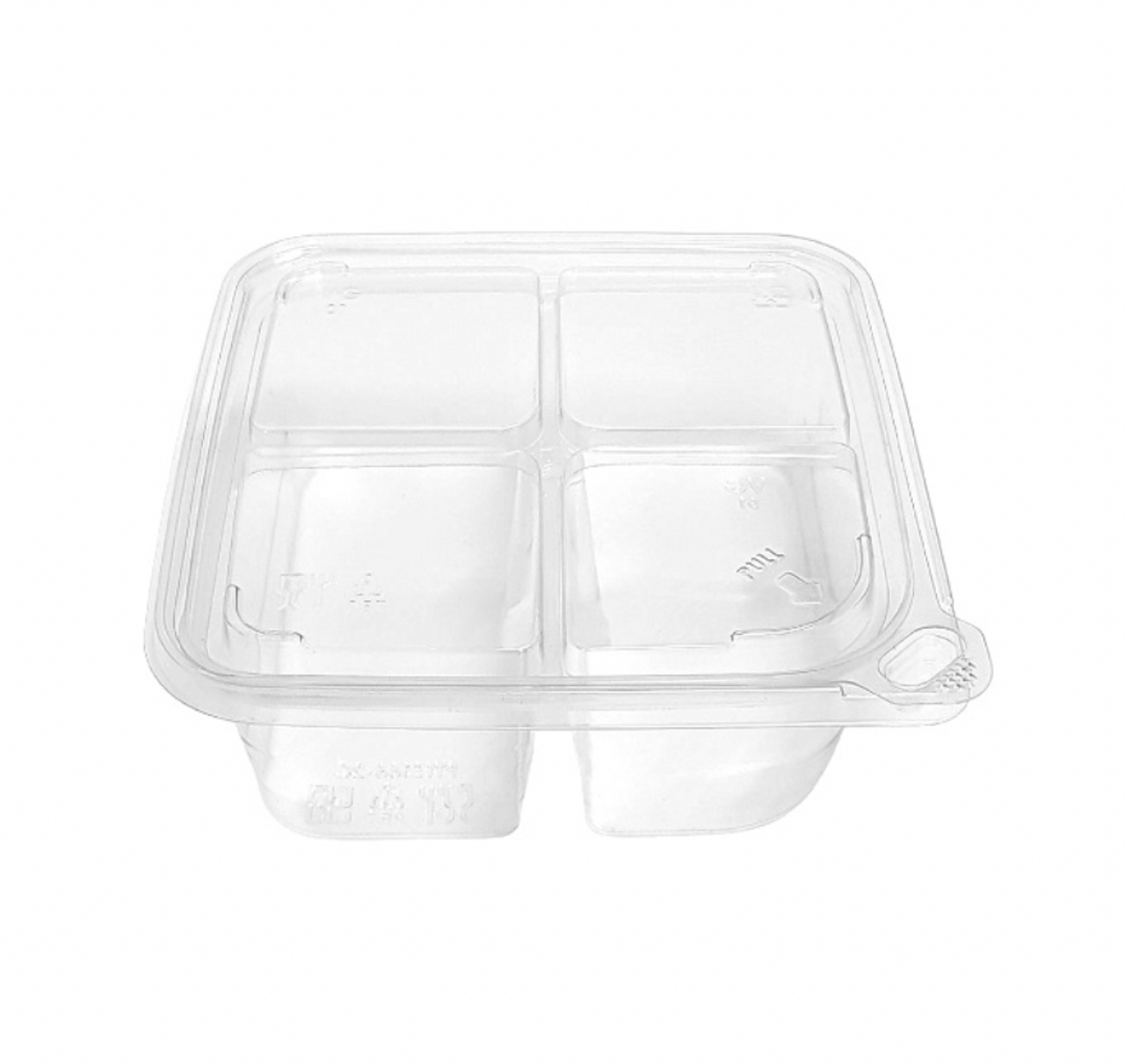 6x6 Tamper Evident 4 Compartment Clear RPET Snack Box Container