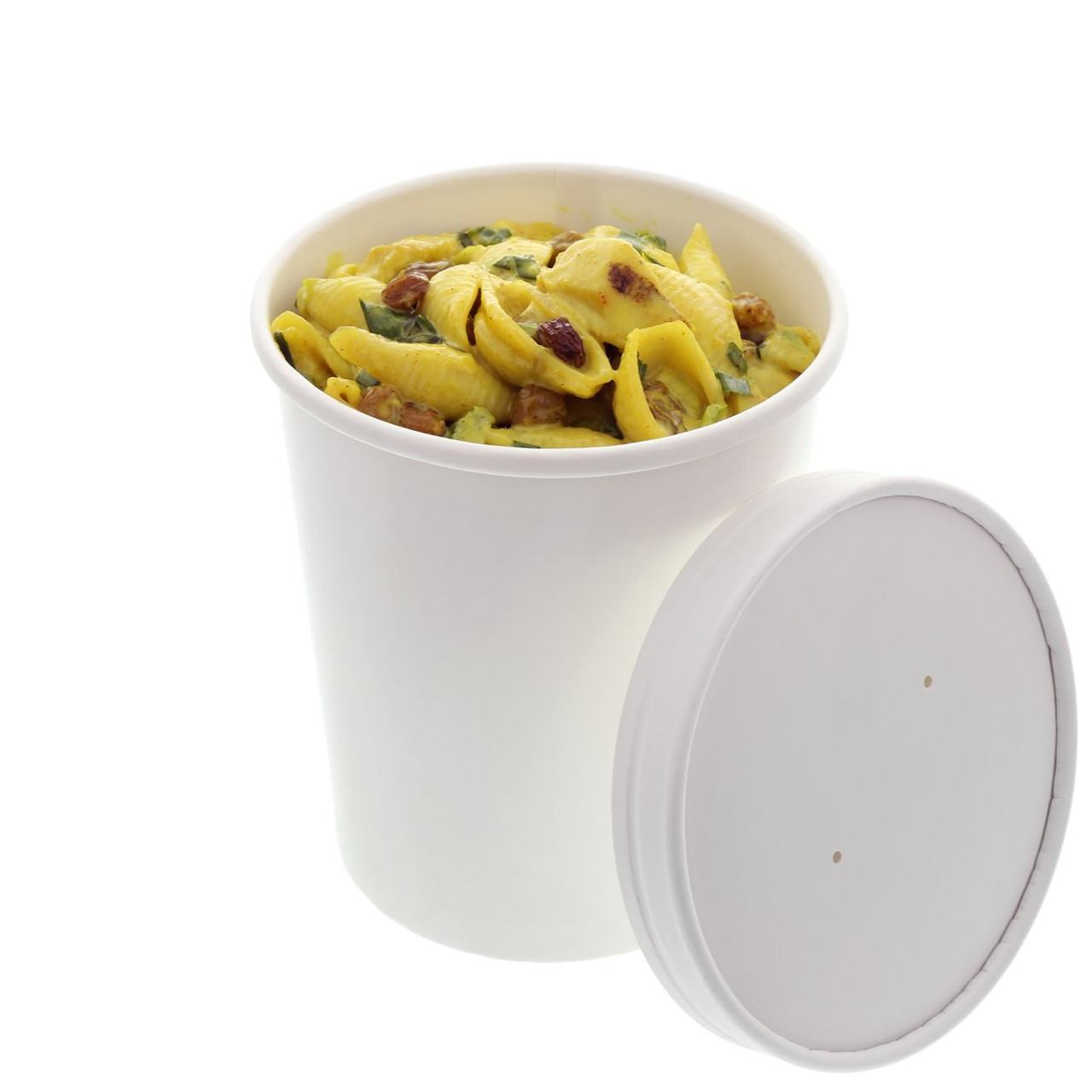 White Paper Round Food & Soup Containers With Vented Lids