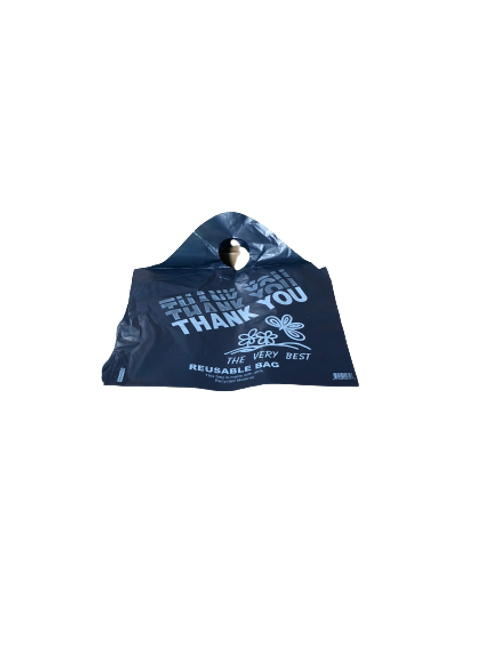 Reusable Plastic Wave Top Bags, 18x6x20", 2.25 Mil/57 Mic, Dark Navy Blue, "Thank You" (500/Case)
