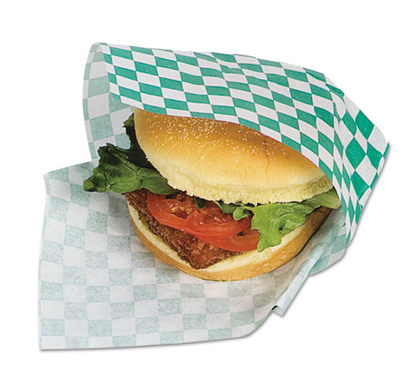 12x12" Green Checker Grease Resistant Sandwich Wrap, 5 Packs of 1000, (5000/Case)