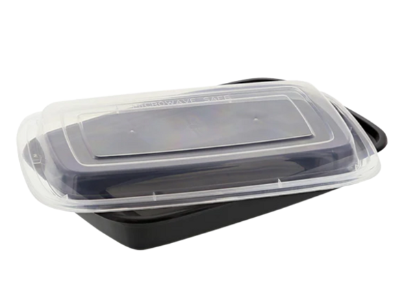 Black Base Rectangular Ribbed Container 28 oz with Lids 150 Pieces