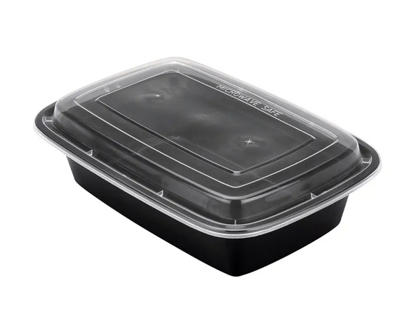 #888 38 oz Rectangle Black Base Container w/ Clear Lid (150/Case)