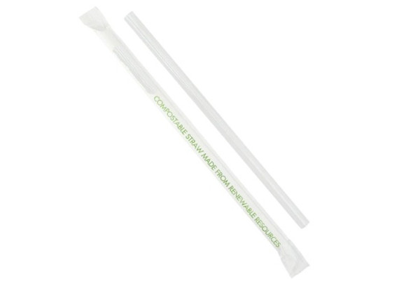 7.75" Wrapped Clear Compostable PLA Giant Straw, 4 Packs of 500 (2000/Case)