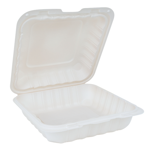 8x8" White Heavyweight MFPP Hinged Container (200/Case)