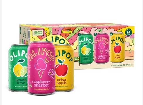 Olipop Value Variety Pack, Lemon Lime, Raspberry Sherbet & Crisp Apple, 12 oz Cans (15/Case)