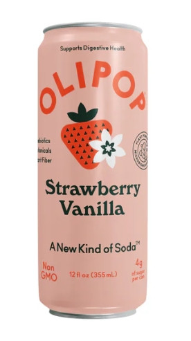 Olipop Strawberry Vanilla Prebiotic Soda, 12 oz Can (12/Case)