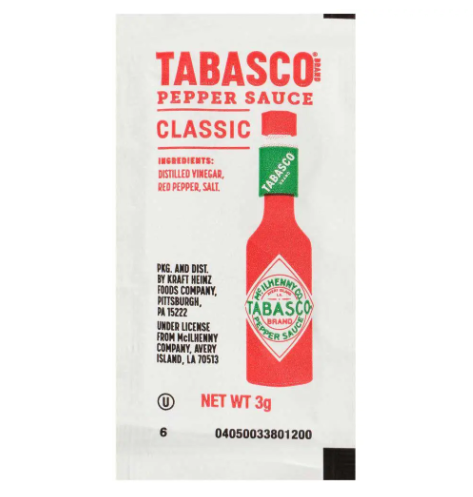 Tabasco Original Pepper Sauce Packets, 3 mL (200/Case)