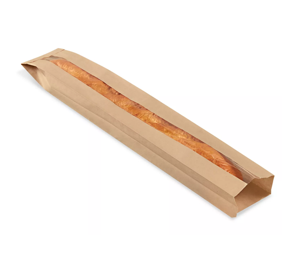 3.5 x 2 x 24" Kraft Window Baguette Bags (1,000/Case)