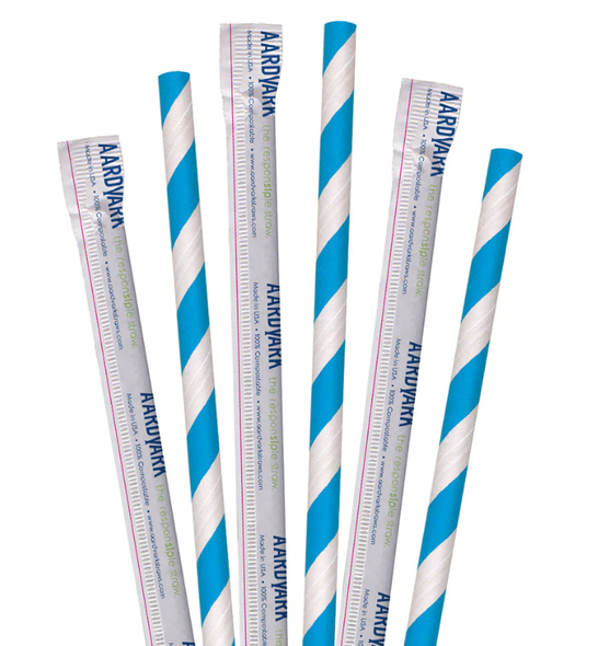 Aardvark 7.75" Wrapped Blue-Stripe Jumbo Paper Straws (3,200/Case) – Product View