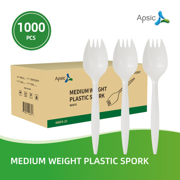 Medium Weight White Plastic Sporks (1,000/Case)