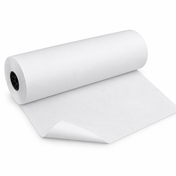 24-inch white freezer paper roll with an unrolled sheet