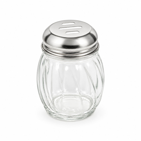 6 oz Glass Cheese Shaker with Slotted Stainless Steel Top (1/Each) — single item shown