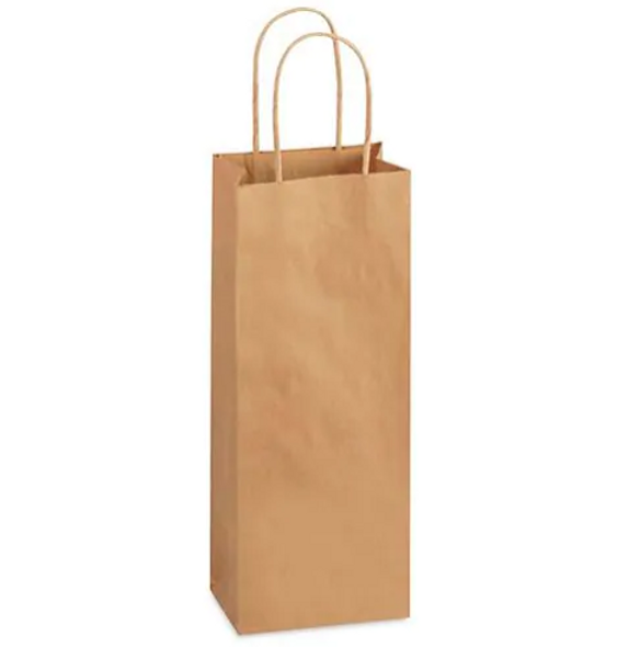 Wine Bottle Paper Shopping Bags w/ Rope Handles, 5.5x3.25x13", Natural Kraft (250/Case)