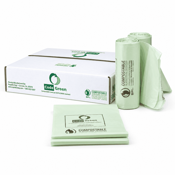Code Green Compostable Trash Can Liners, 40" x 46", 1 Mil (100/Case)