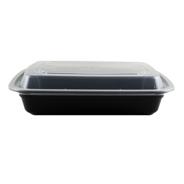 24 oz Rectangle Black Base Container w/ Clear Lid (150/Case) Kevidko