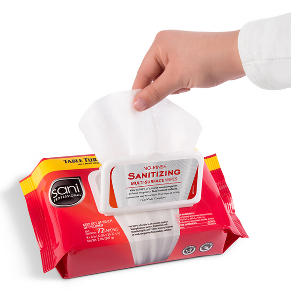 Sani M30472 No-Rinse Sanitizing Wipes, Reclosable Pouch, 72 Sheets (12/Case)