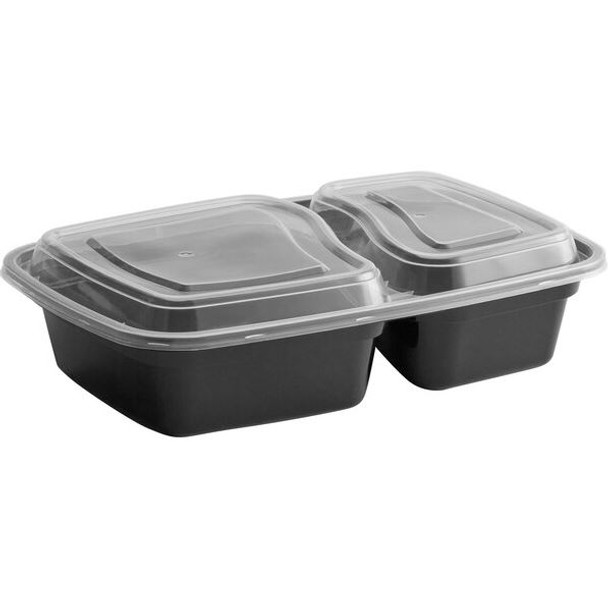 30 oz 2 Compartment Rectangle Black Base Container w/ Clear Lid (150/Case)