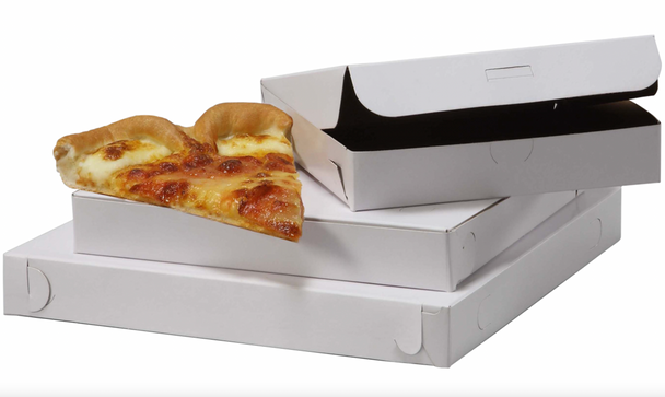 10x10x1.5" White/Kraft Chipboard Pizza Box w/ Corner Vents (100/Case)