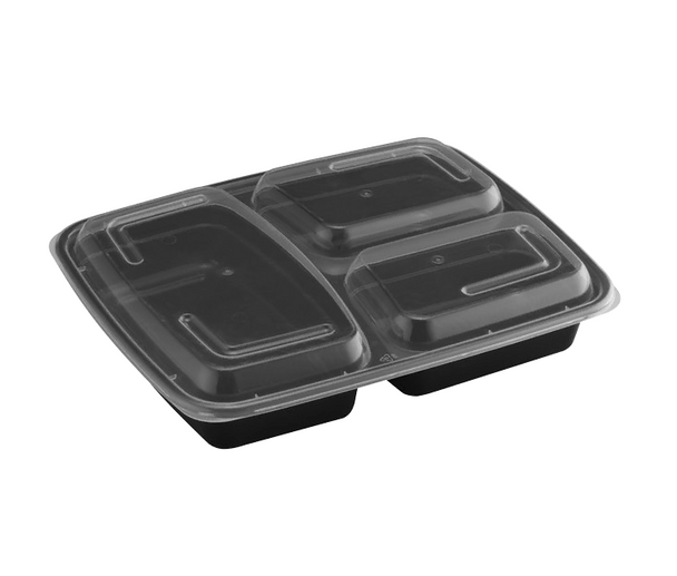 339 3 Compartment Black Base Container w/ Clear Lid (150/Case)