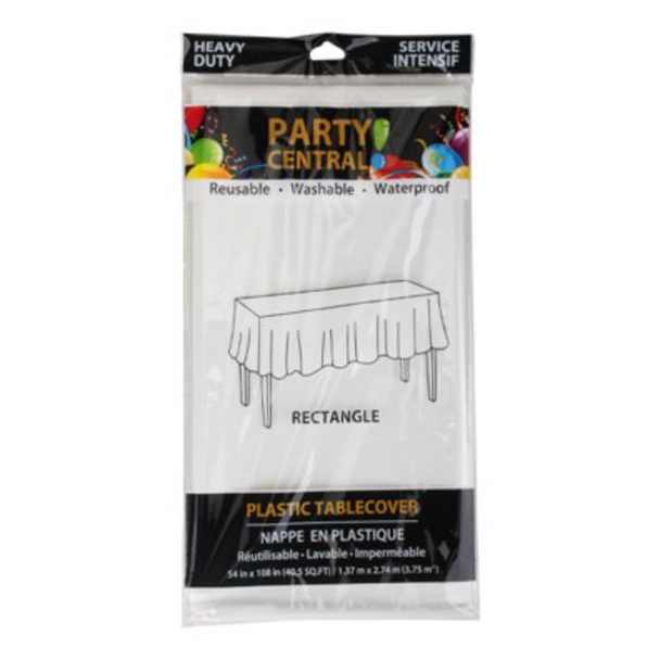 White 54x108" Rectangular Plastic Table Cover (1/Each)