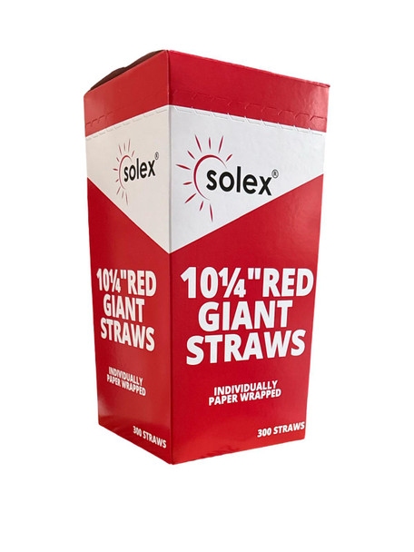 Solex 10.25" Wrapped Red Giant Plastic Straw, 4 Boxes of 300 (1200/Case) Solex 10.25" Wrapped Red Giant Plastic Straw, 4 Boxes of 300 (1200/Case)