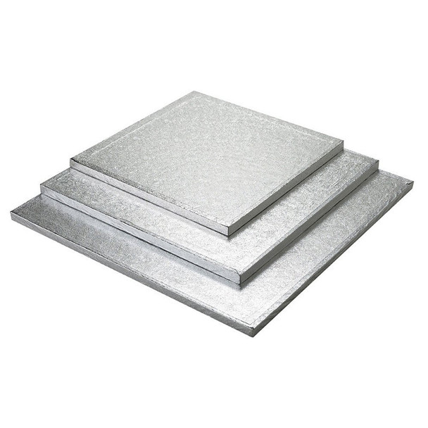 10" Silver Square Cake Drums, 1/2" Thick B/C Flute (12/Case)