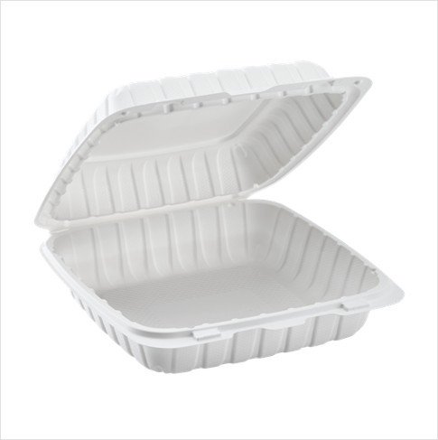 9x9" 1-Compartment White MFPP Hinged Container, PM-91 (150/Case)