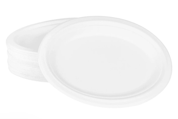 7.5x10" White Oval Sugarcane Fiber Plate/Platter (500/Case)