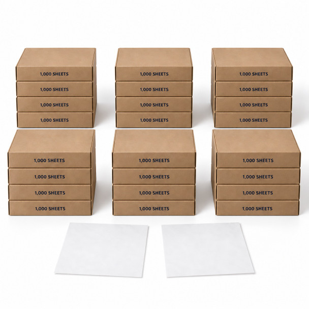 24 boxes of 1,000 white dry wax patty paper sheets with loose sheets, 5.5 x 5.5 inches.
