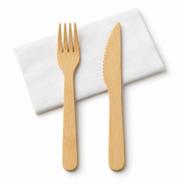 Solex Bamboo Cutlery Kits with Fork, Knife & Napkin (200/Case)