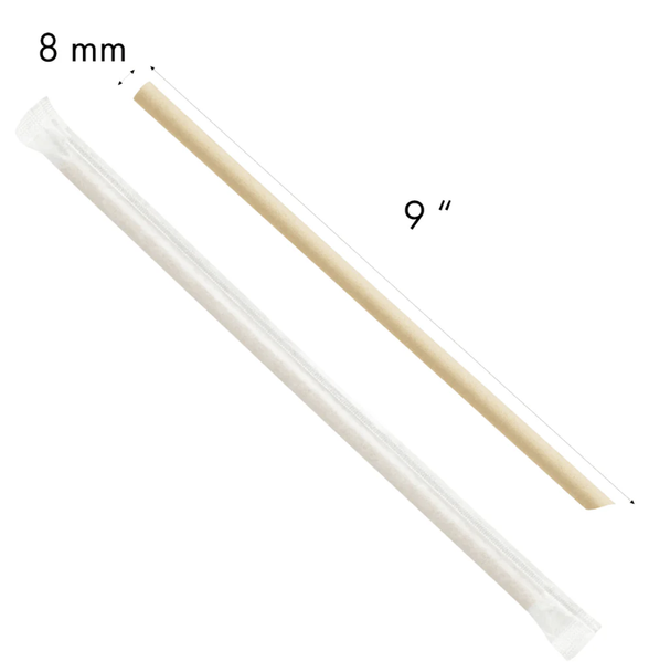 Solex 9" x 8mm Wrapped Pointed Giant Bamboo Straws (3,200/Case)