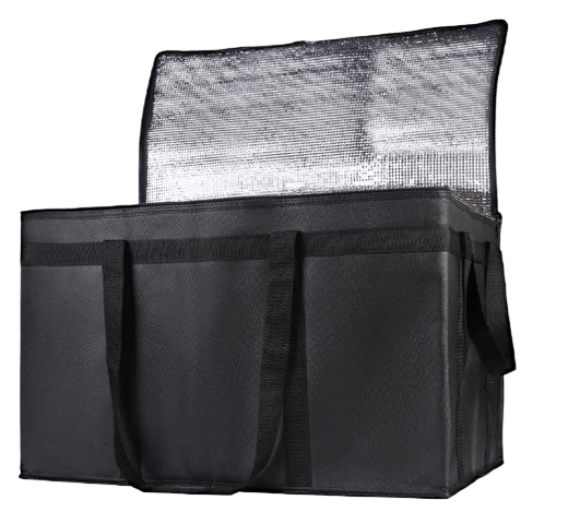 16 x 9 x 13" Black Insulated Food Delivery Bag with Handles (Each)