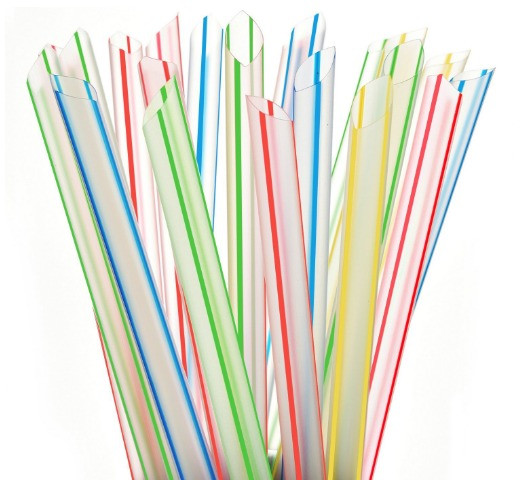 9" x 11mm Wrapped Mixed-Stripe Pointed Boba Straws (1,750/Case) – Product View