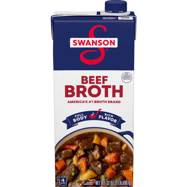 Swanson Beef Broth 32 oz carton; three containers per case