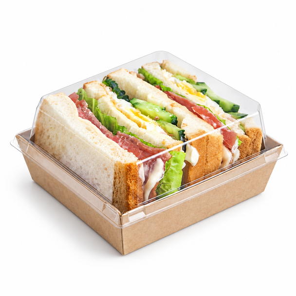 Solex 4.1x4.1x2.6" Kraft Pastry Boxes with Clear Lids (300/Case)