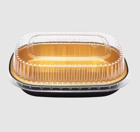 Small Black & Gold Foil Pans with Clear Lids, 24 oz (100/Case)