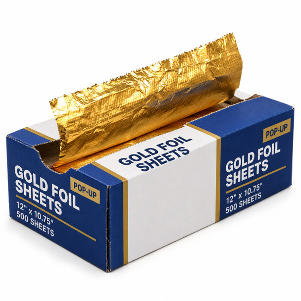 12x10.75" Gold Pop-Up Aluminum Foil Sheets (500/Box) — unbranded dispenser box