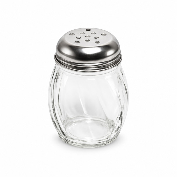 6 oz Glass Cheese Shaker with Perforated Stainless Steel Top (1/Each) — single item shown