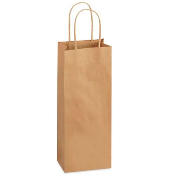 Wine Bottle Paper Shopping Bags w/ Rope Handles, 5.5x3.25x13", Natural Kraft (250/Case)