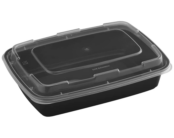 Premium 38 oz Rectangle Black Base Container w/ Clear Lid (150/Case)